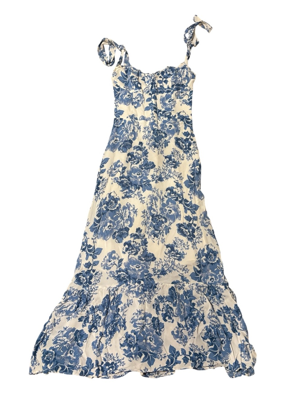 Reformation Sz 4 Blue & White Floral Tie-Shoulder Maxi Dress
